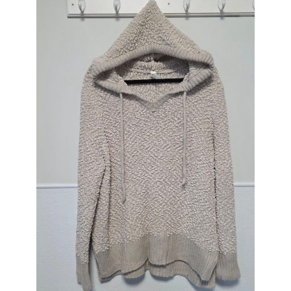 Women's GreenTea Hooded V-Neck Lightweight Sweater XL Beige Knit‎ Pullover
